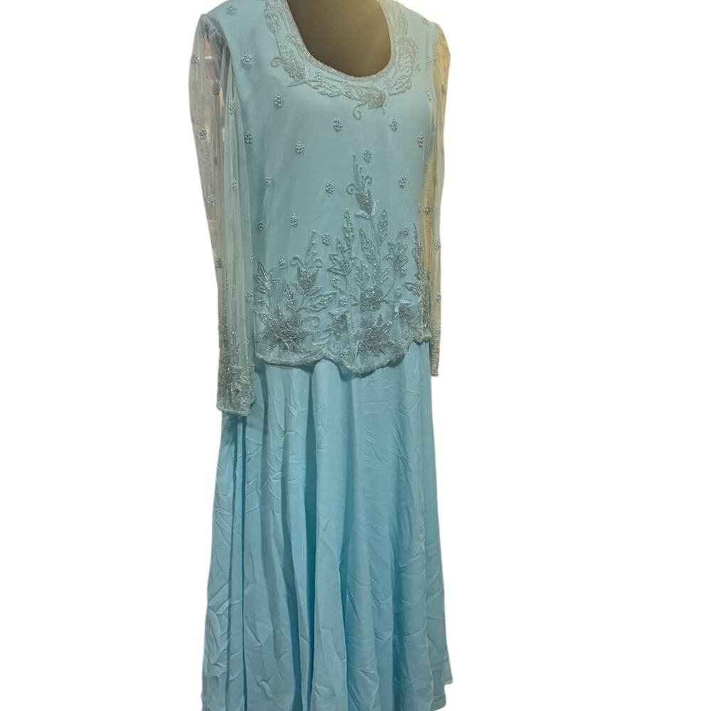 Vtg Scala Baby Blue Beaded Gown Cinderella Fairy Regencycore Formal Dress Modest - Picture 3 of 9